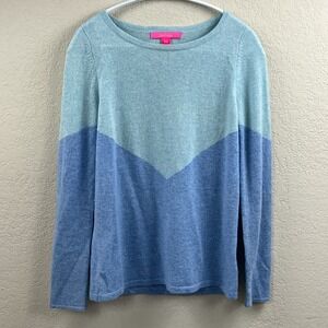 Lilly Pulitzer Sweater Womens XS‎ Blue Chevron 100% Cashmere Brigitte Pullover